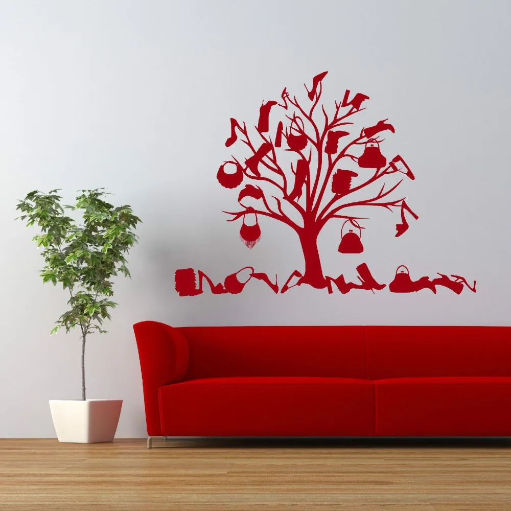 2018 Real Sale Wall Sticker Shoe And Bag Tree Vinyl Decal Girls Love Shopping Mural Art Shop Store Decor For Room | Дом и сад