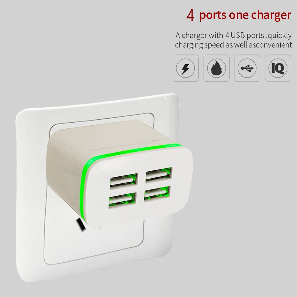 5 в 4A Светодиодная лампа для зарядки путешествии 4 USB быстрое зарядное устройство