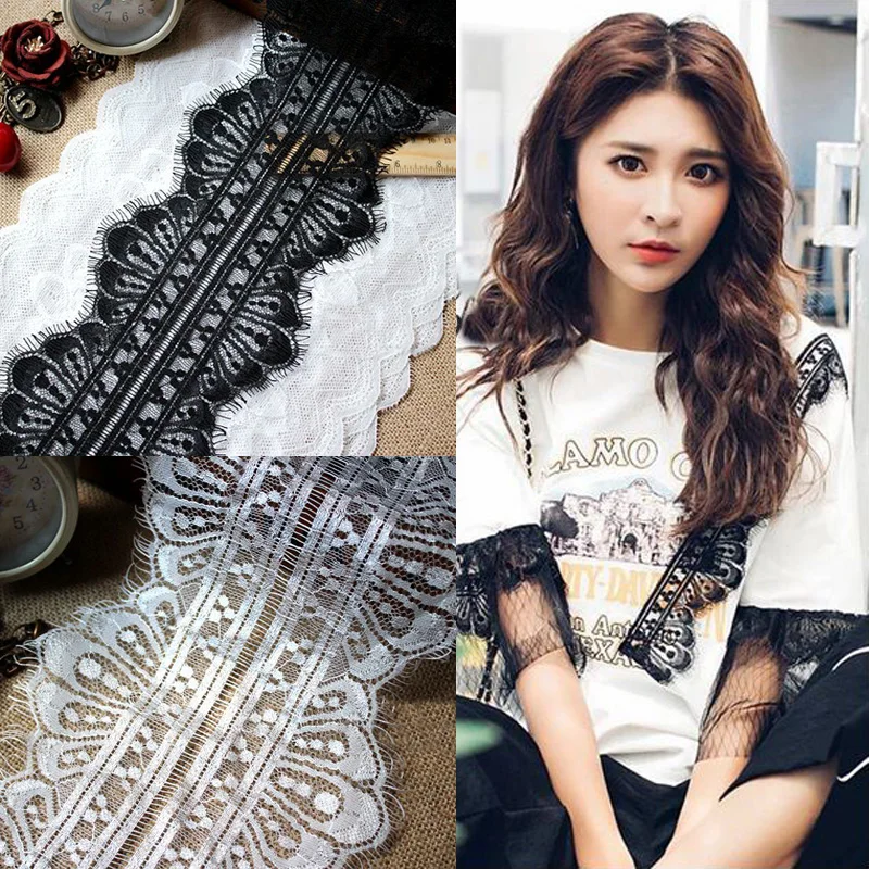Белый и черный 9 метров длина двойной край вышивка кружева ресниц кружевная