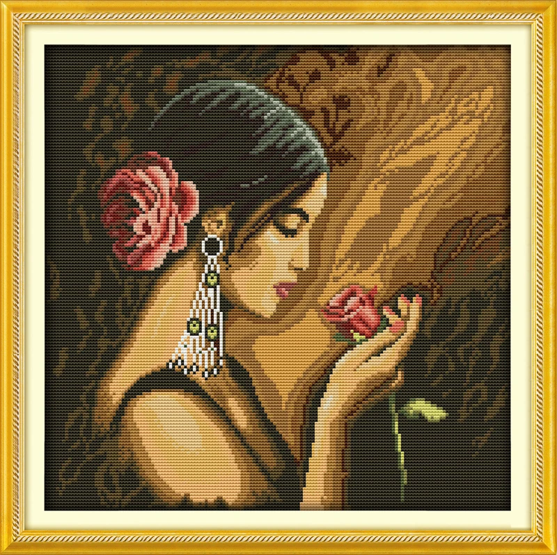 

Rose girl cross stitch kit people 18ct 14ct 11ct count print canvas stitches embroidery DIY handmade needlework