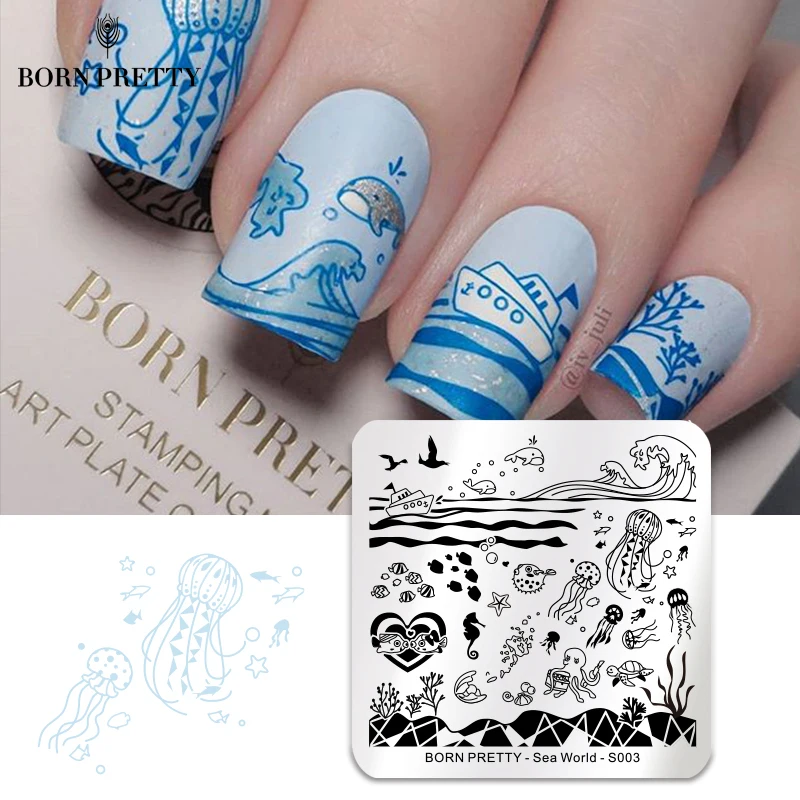 BORN PRETTY морская пластина для стемпинга для нейл-арта ракушка рыбка квадратная нержавеющая сталь DIY Изображение Маникюр украшения для ногтей