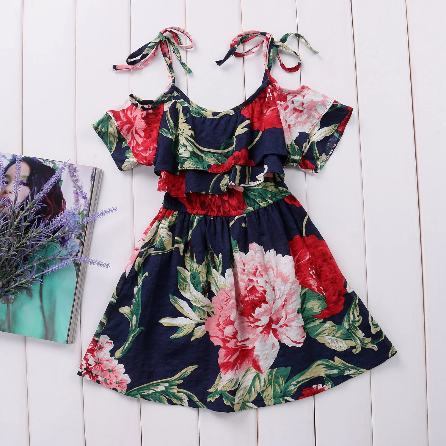 Pudcoco Kids Girls Dress Summer Child Clothes Baby Girl Cold Shoulder Floral Party Dresses | Детская одежда и обувь