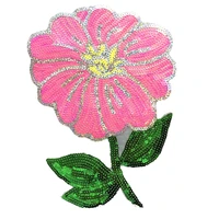 pink sequins flower patches iron on beaded paillettes patches diy decorated accessories big scraf floral sequined patch