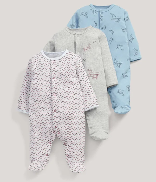 Детские пижамы из хлопка для новорожденных bebe одежда 3 шт Одежда для девочек единорожки Пижама для младенцев Одежда для мальчиков комбинезон для малышей - Цвет: Gray blue plane