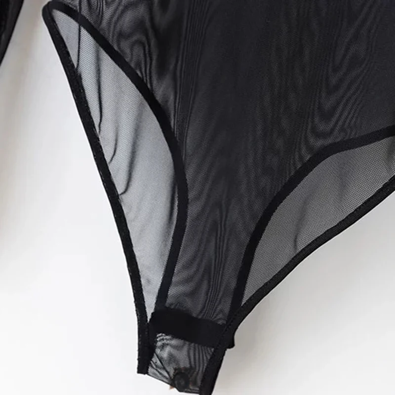Женское прозрачное боди с высоким воротником вечерние сетчатые длинным рукавом