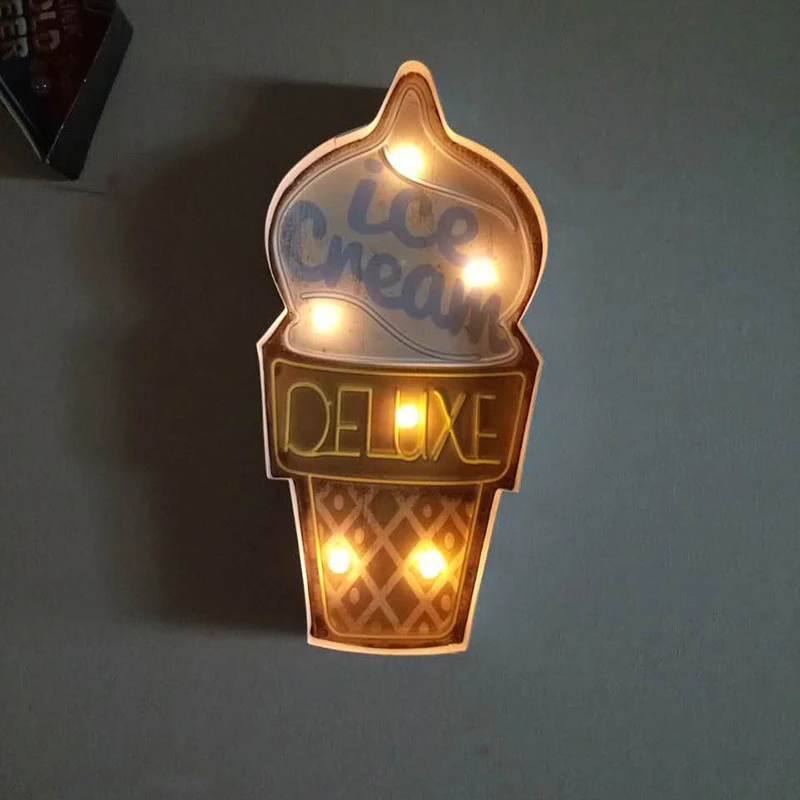 Магазин мороженого светодиодный свет лампы Металл Олово Признаки Home Art Decor