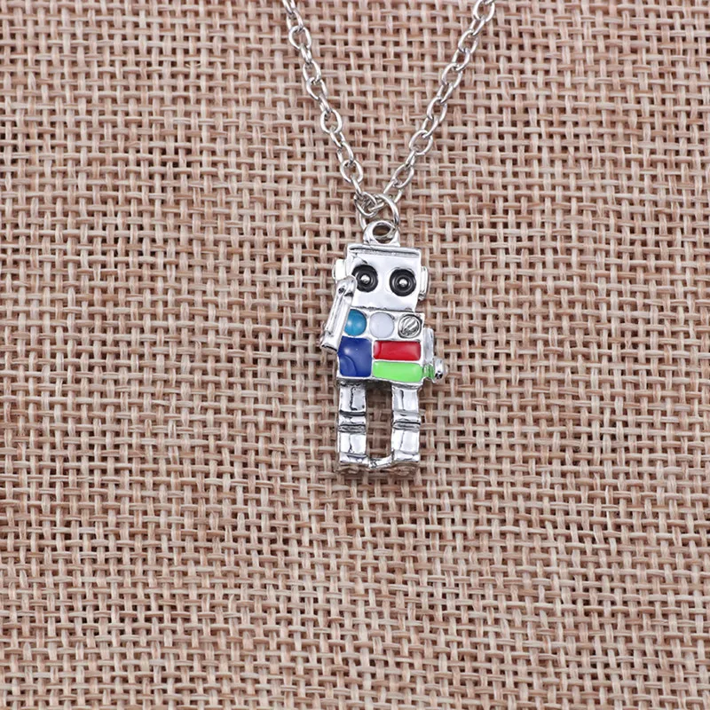 Ожерелье с подвеской робот для мужчин и женщин Трендовое ожерелье милым Эмалевым