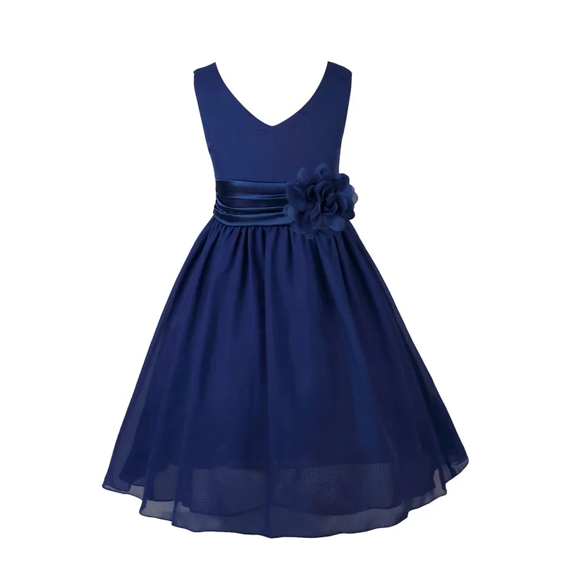 Navy Blue Детское бальное платье для девочек, шифоновое платье с v-образным вырезом для выпускного бала, Vestidos, платье с цветочным узором для девочек, Летнее нарядное платье для девочек на свадьбу, повседневное торжественное платье - Цвет: Navy Blue
