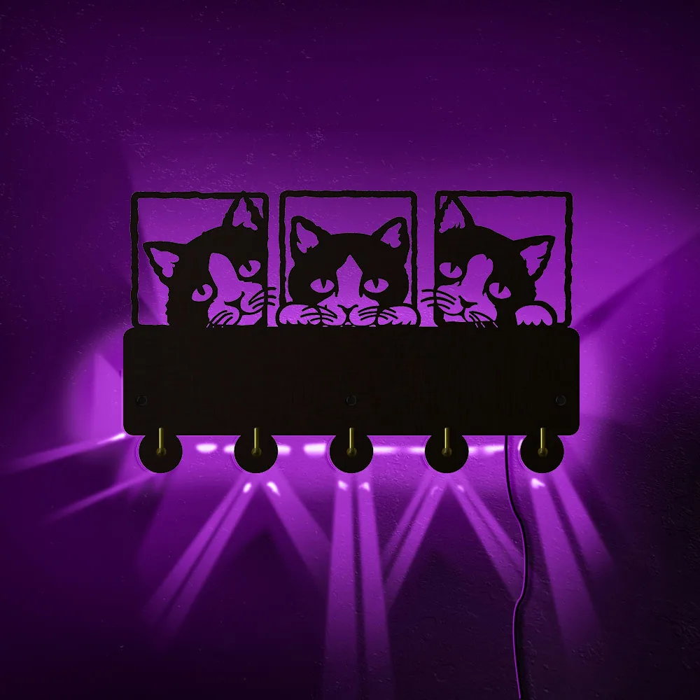 Peeping Cat 3D Настенный арт крючок рельсы тройной стены искусства с Lovley Cat тема одежды крючок вешалка стены искусства украшения