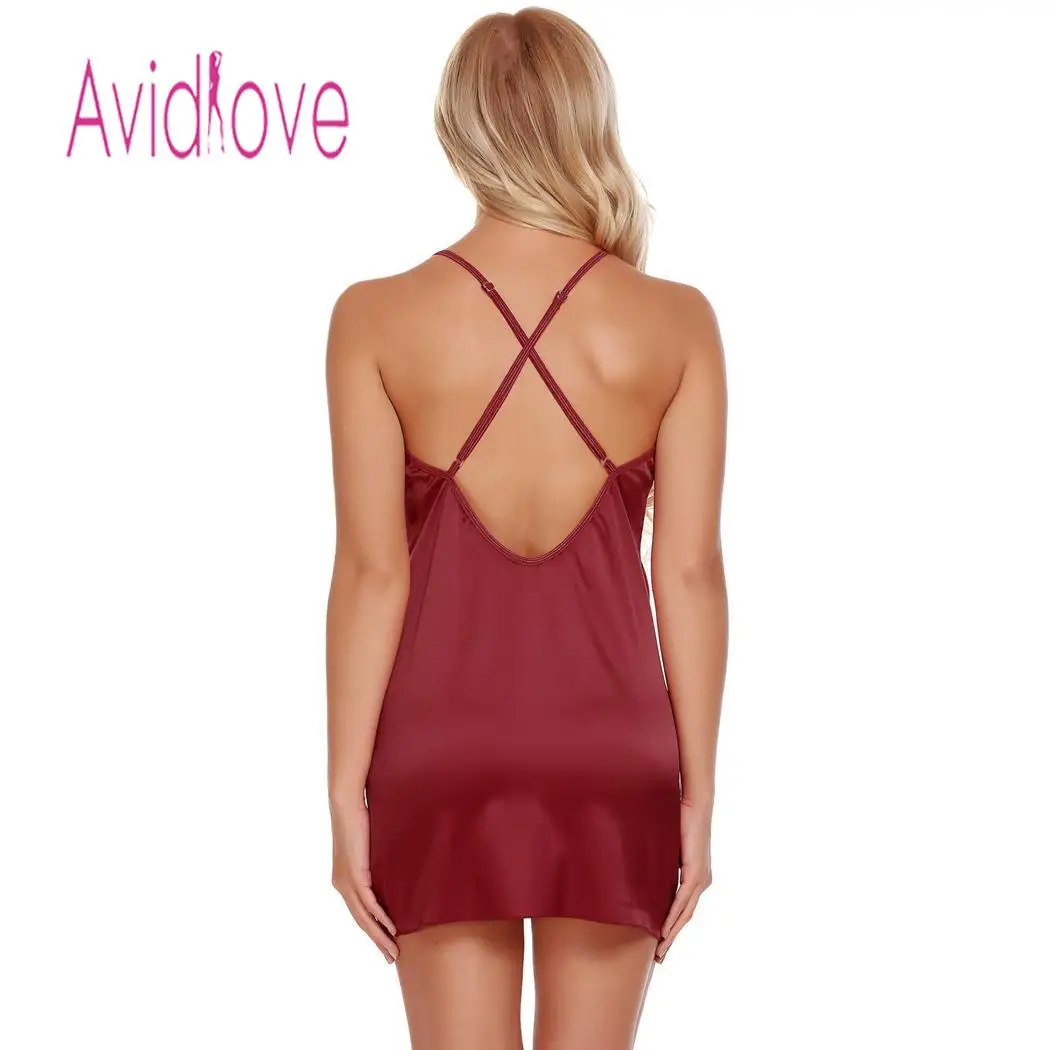 Женское ночное платье Avidlove пикантная атласная сорочка с кружевной отделкой и