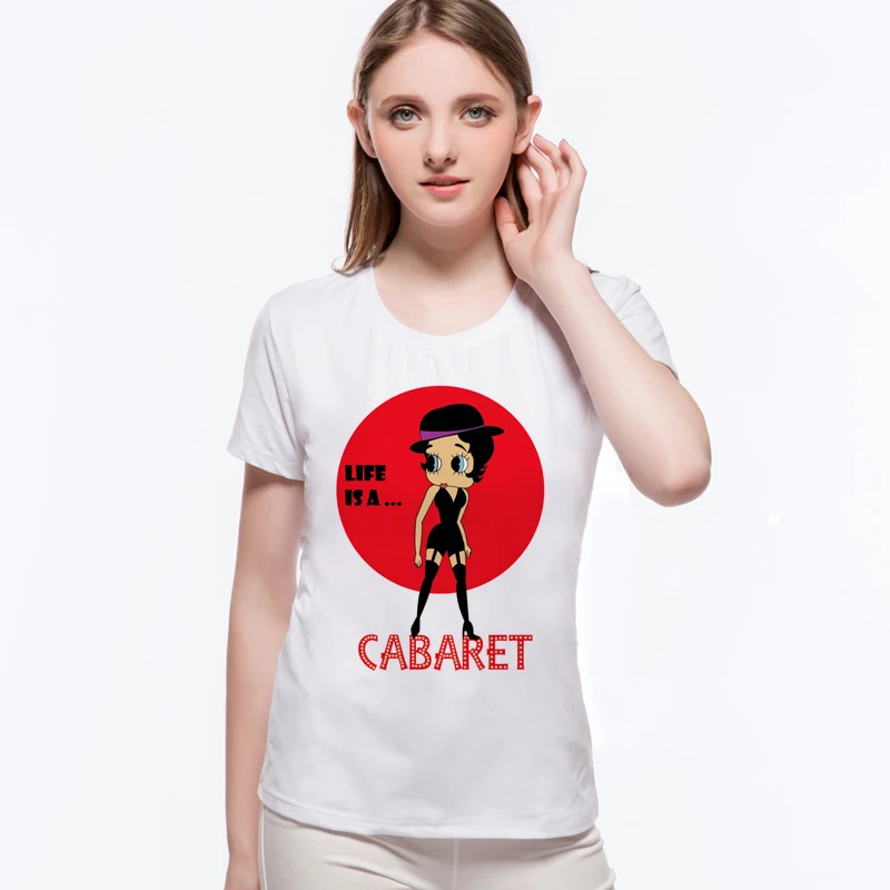 Betty Boop go swimwing 2018 новый бренд Одежда высшего качества Для женщин Harajuku футболка в