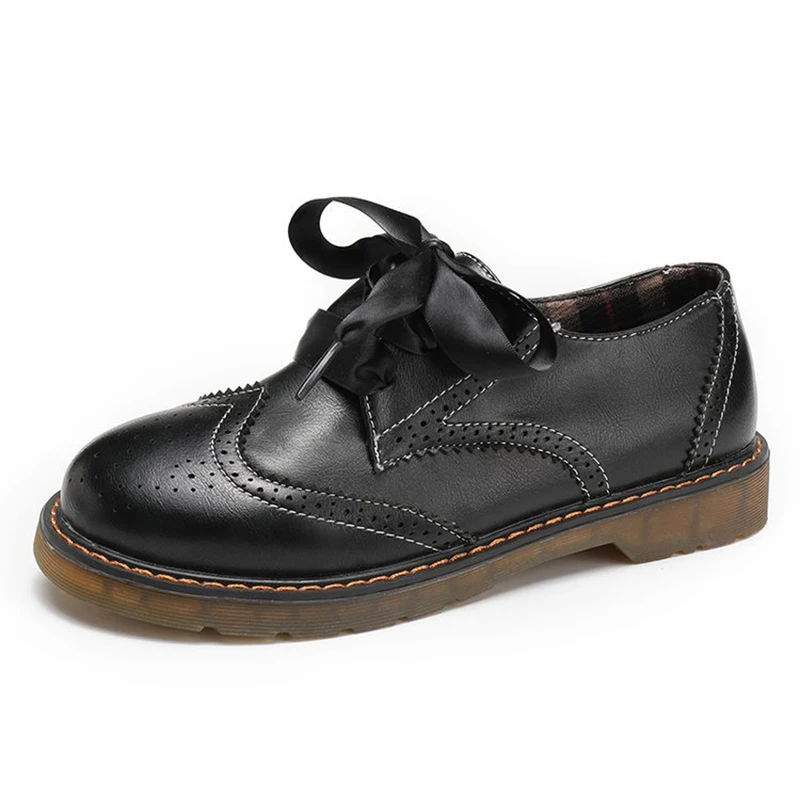 Винтажные броги в британском стиле преппи женские туфли из резьбовой кожи на