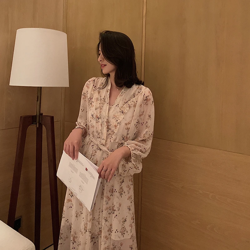 Новый Boho Цветочный принт длинное шифоновое платье летние женские пояса с