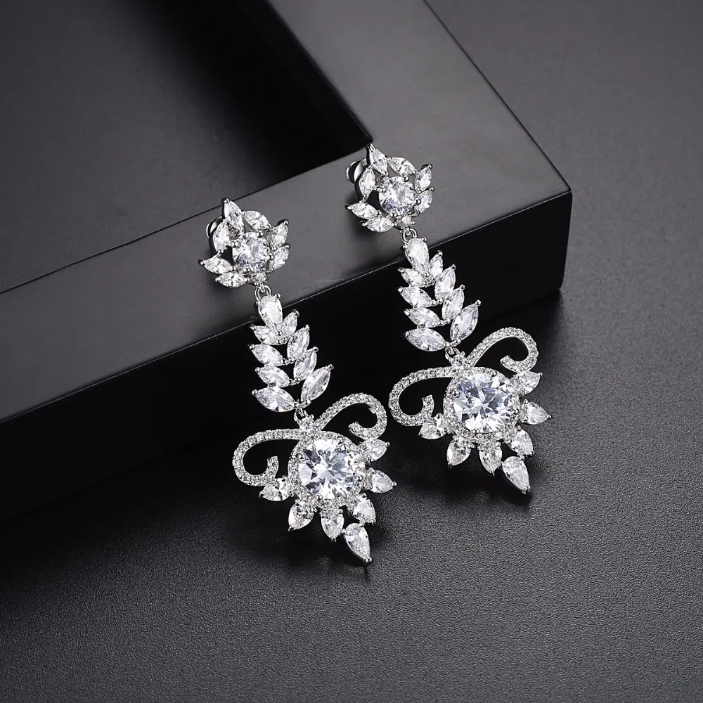LUOTEEMI Gorgeous boucle oreille femme Long Dangle Earrings for Women Luxury Marquise Flowers Chandelier Bridal Wedding Bijoux | Украшения
