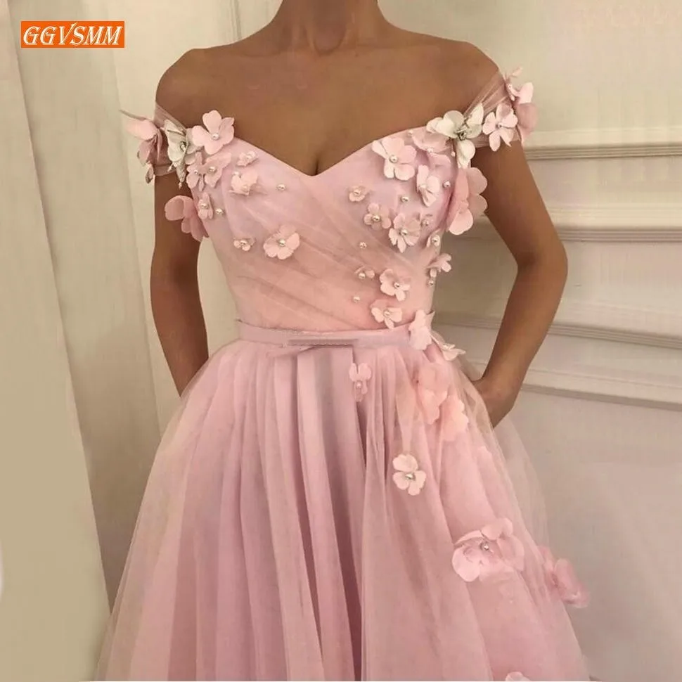 Длинные розовые вечерние платья с цветочными 3D жемчужинами для выпускного
