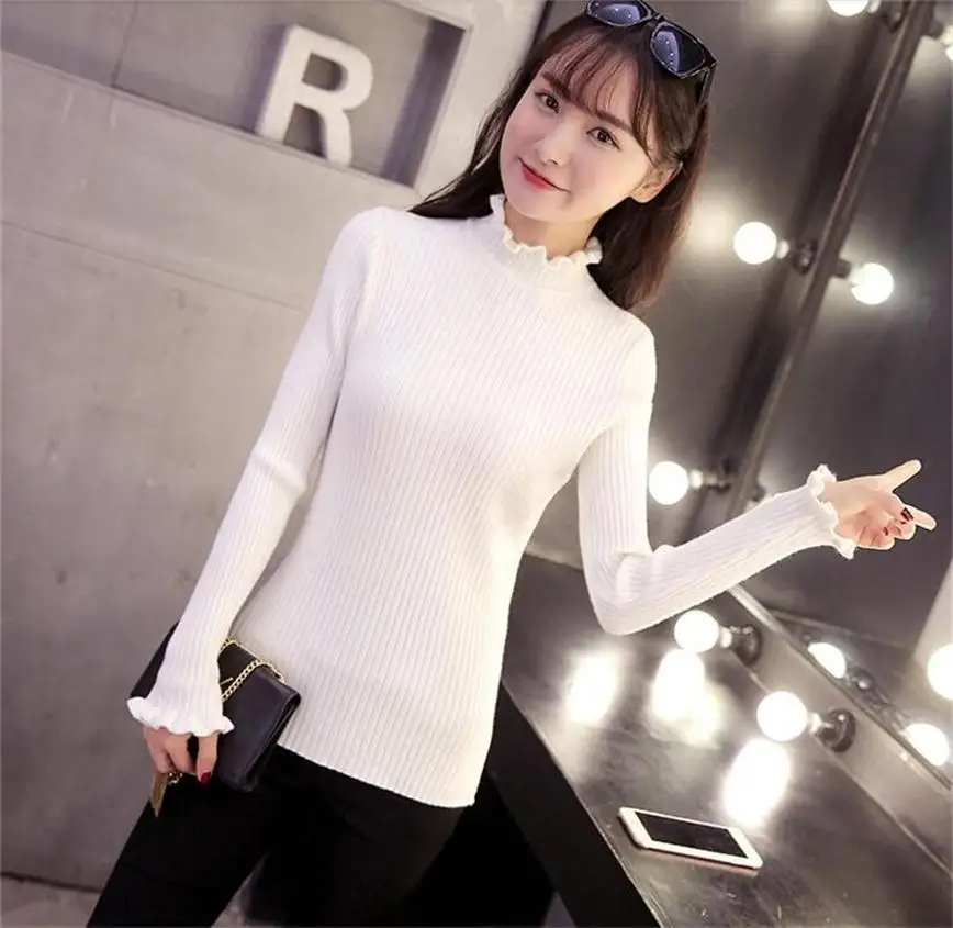 

Women sweaters fungus collar thickening Slim short paragraph long-sleeved pullover sweater Women autumn and winter high-necked