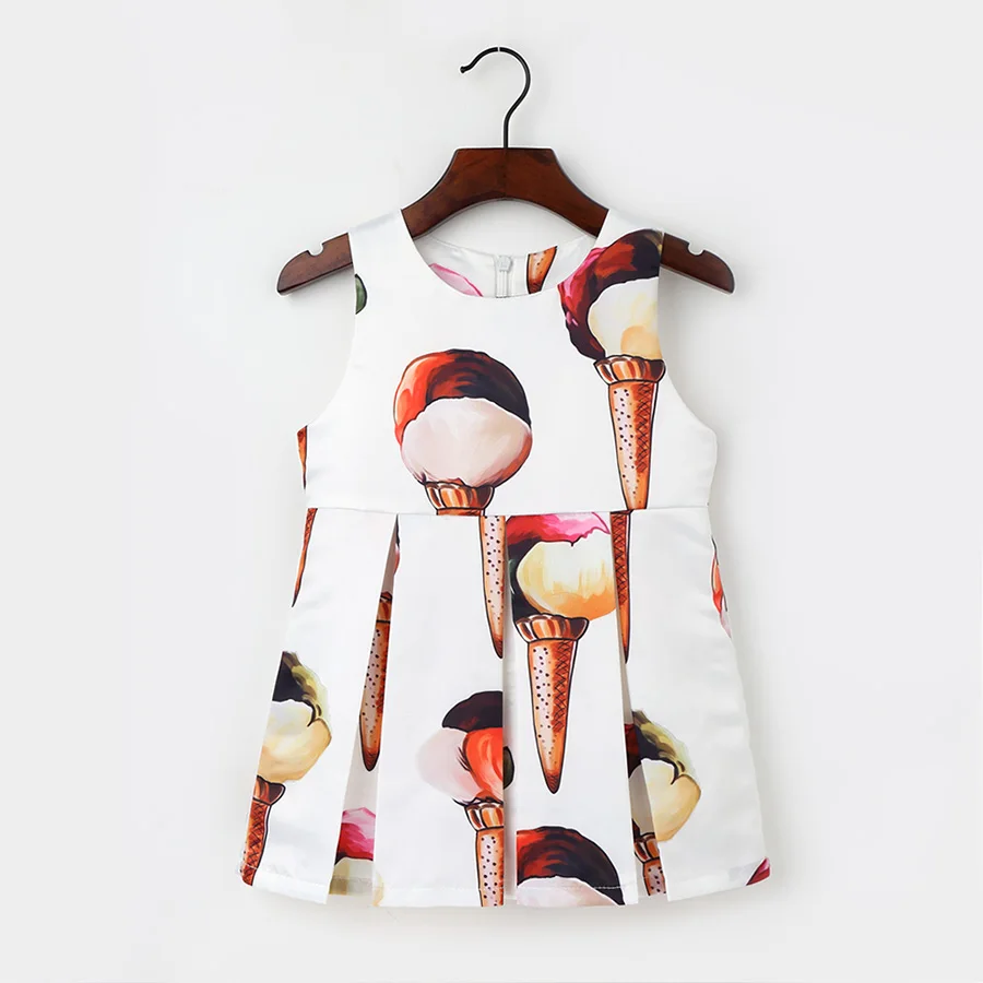 От 2 до 6 лет милый мороженое-Платья с принтами для девочек круглым вырезом без