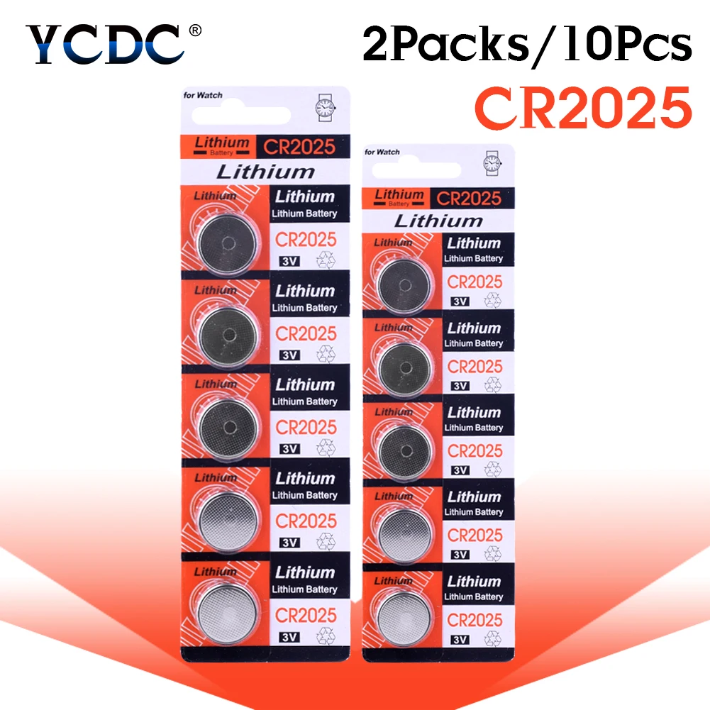 YCDC 10 штук 3 V Вольт CR2025 Батарея литий-ионный аккумулятор для Кнопка ячейки 208-205 BR2025-1W CR2025-1W LM2025 5003LC ST-T14 LF1/2В