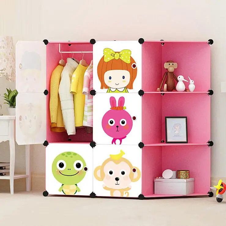 A DIY Детский мультяшный пластиковый шкаф для одежды простые сборочные шкафчики для одежды Многослойные шкафы для хранения для детей - Цвет: A