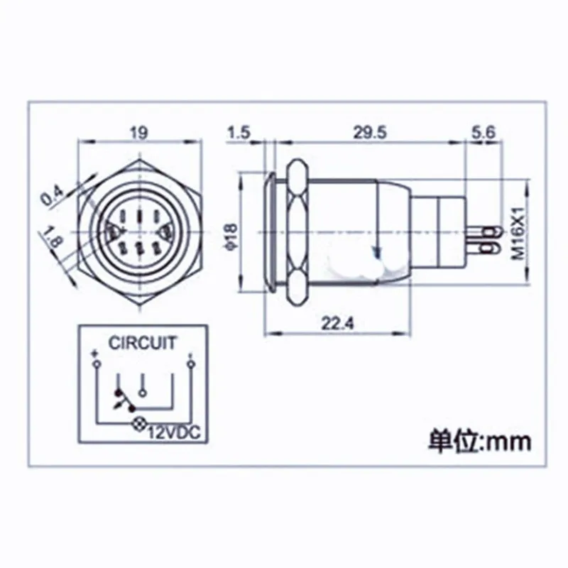 12 В 16 мм кнопочный переключатель с кольцевой лампой алюминиевый Металл