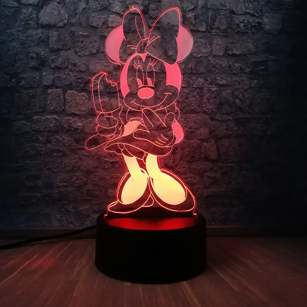 Мультипликационная кавай девочка Минни Маус 3D светодиодный светильник домашний