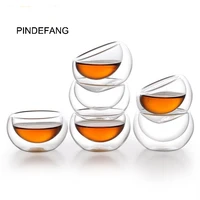 pindefang 6 pcs 50ml double wall glass kungfu tea coffee cup daily drinkware juice cup water tea milk giftset mini glass cup