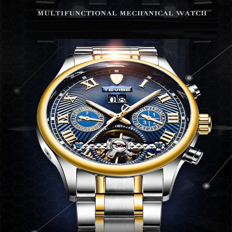 Для мужчин s Automatico Masculino Топ бренд TEVISE Новые Роскошные автоматические часы для мужчин Tourbillon механические часы спортивные военные часы