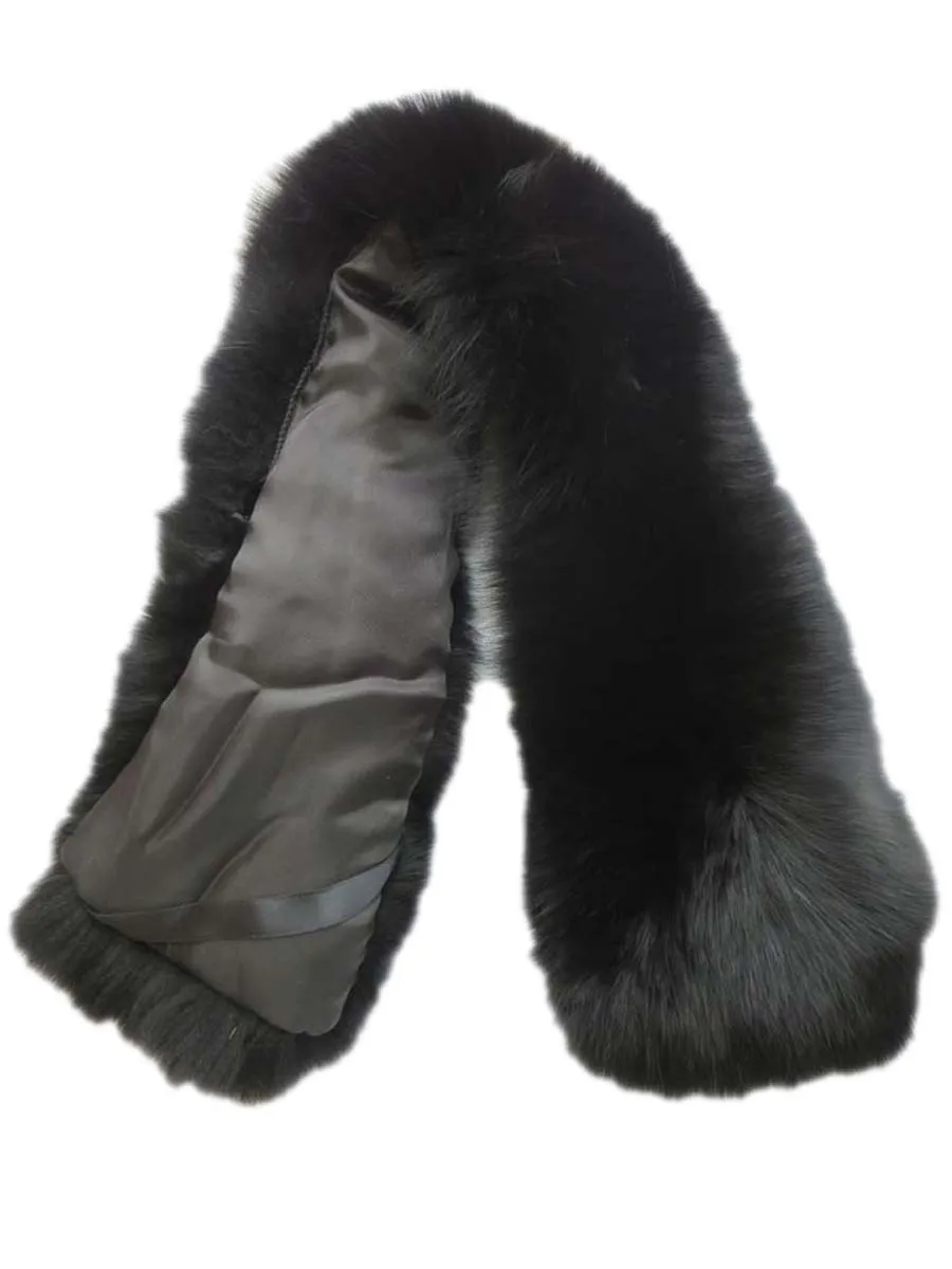 Elegant Men's Genuine Real Fox Fur Collar With 5 ouch Fix on the Clothes Winter Warm Collars With Lining Black