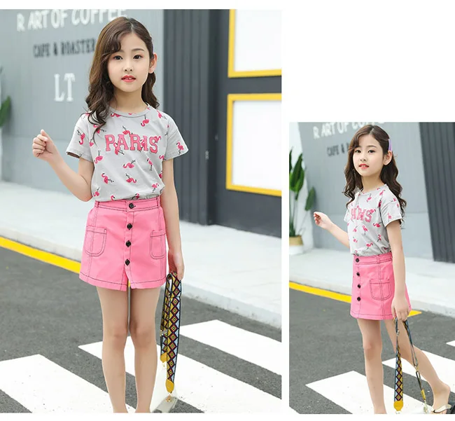 Новые летние хлопковые футболки для девочек топы из хлопка футболка + джинсовые
