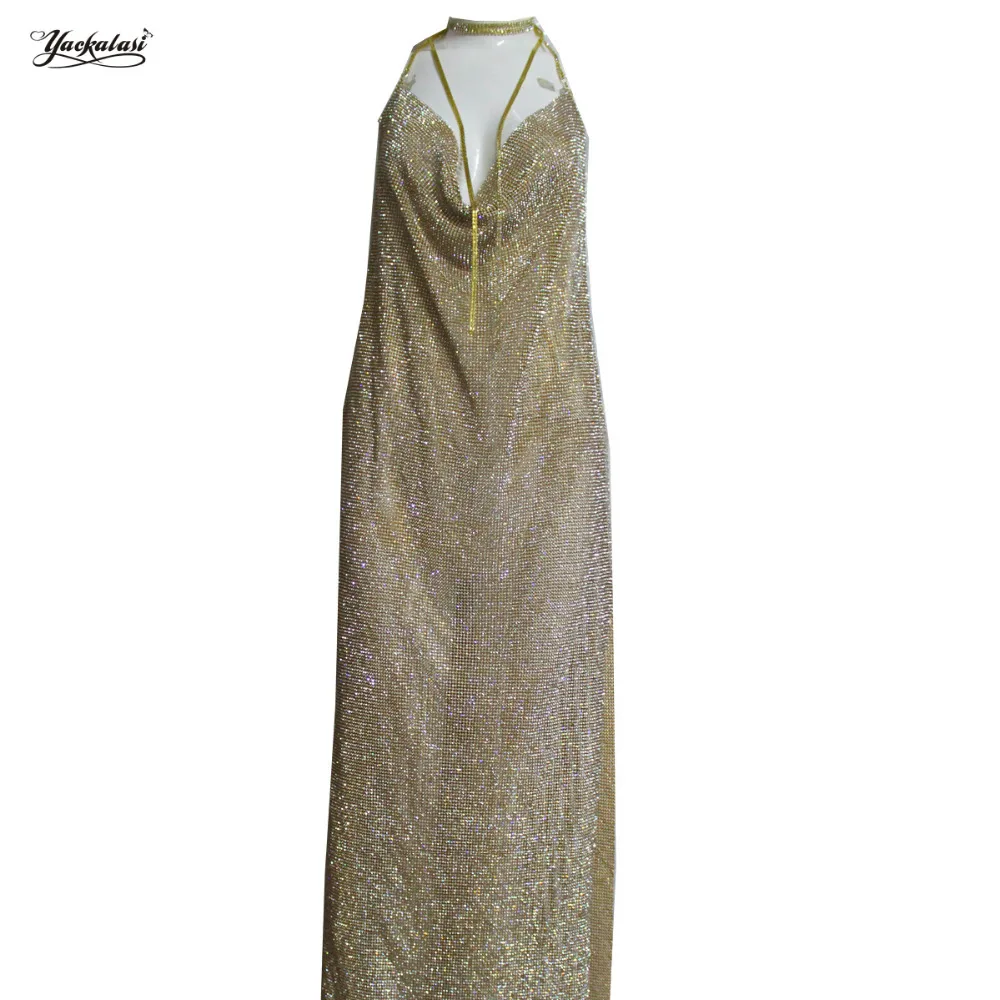 Женское вечернее платье YACKALASI золотые ремешки длиной до щиколотки с кристаллами