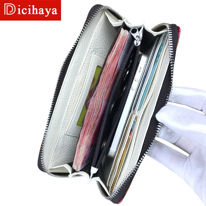 Женский Длинный кошелек на молнии DICIHAYA из натуральной кожи с милым котом