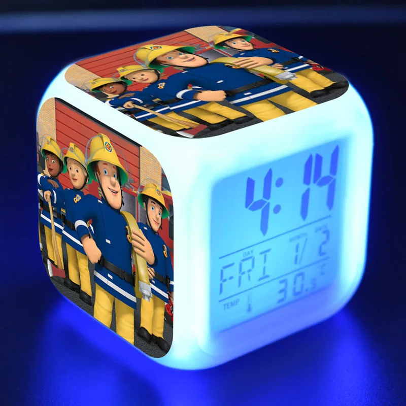 

Fireman Sam Cartoon Figure Alarm Clock LED Colorful Touch Night Light PVC Feuerwehrmann Sam Anime Figurines Toys