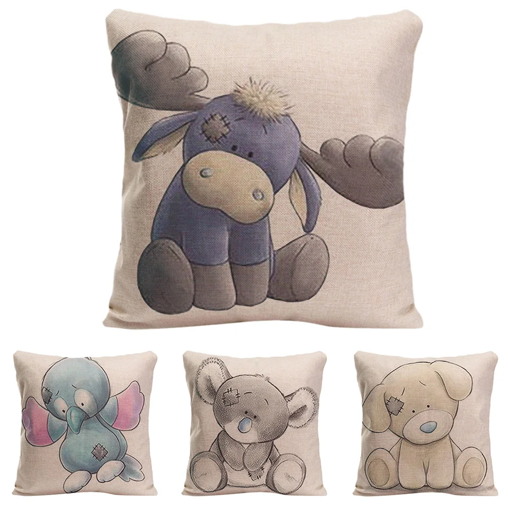 Симпатичная декоративная наволочка для подушки со слоником из хлопка и льна|cushion