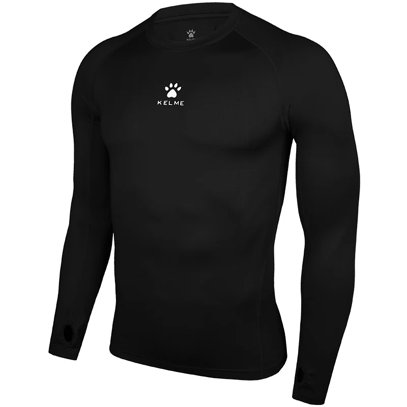 KELME, мужские компрессионные колготки с длинным рукавом для бега, для тренировок, фитнеса, тренировочный топ, эластичный, для тренажерного зала, 3881110 - Цвет: Black