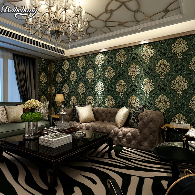 

beibehang Continental retro Damascus wallpaper three - dimensional non - woven warm living room study TV backdrop