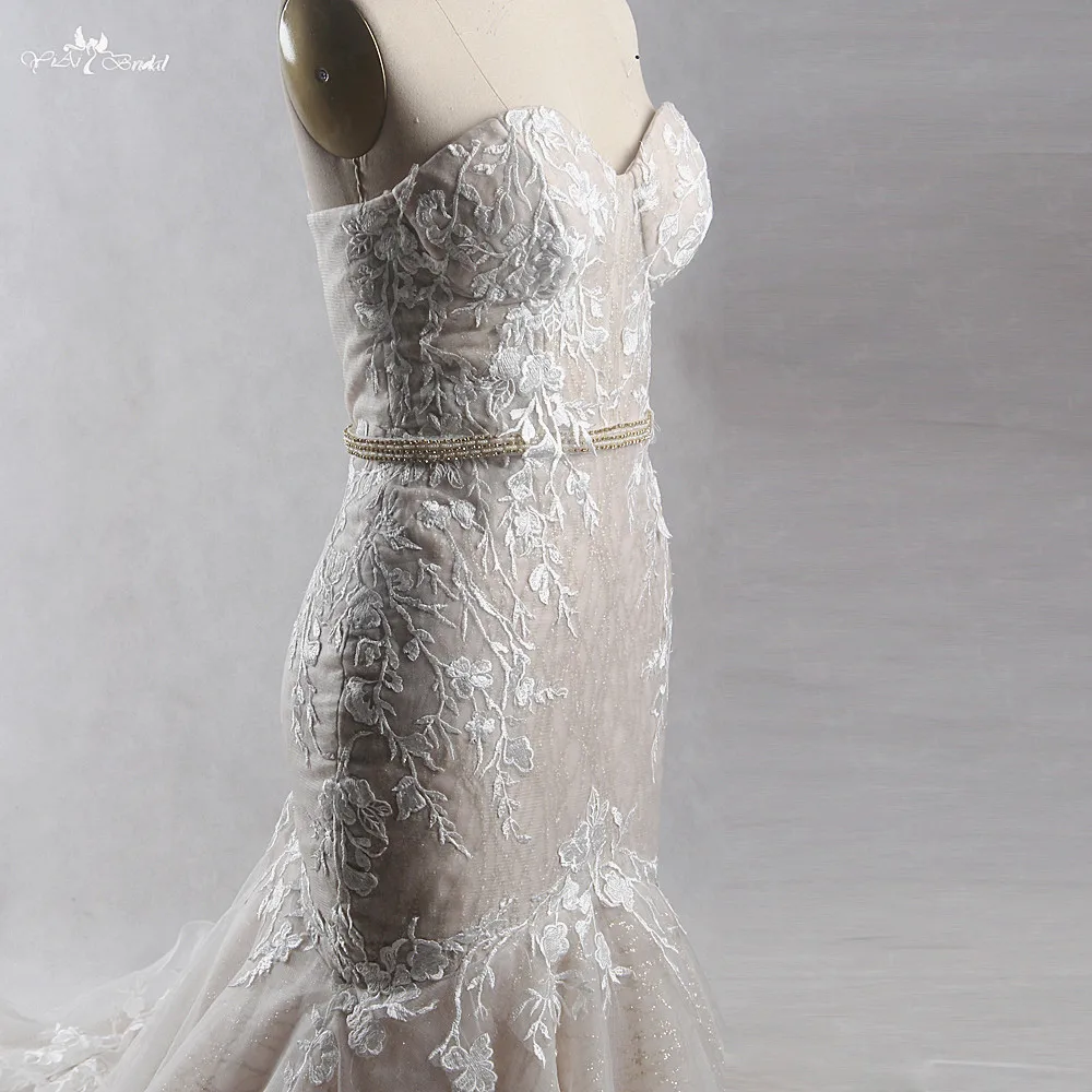 RSW1385 Yiaibridal длинный шлейф возлюбленный вырез блестит цветной золотой и слоновой кости свадебное платье Русалка