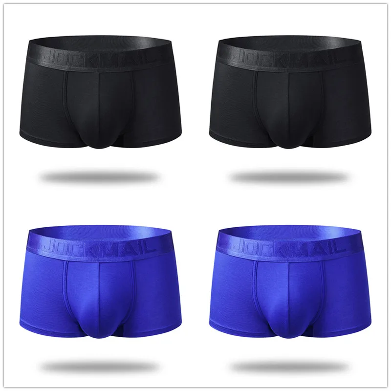 2 BALCK 2BLUE JOCKMAIL 4 шт./лот мужские трусы боксеры шорты Мужские Шорты для купания Модальные сексуальное мужское нижнее белье; трусы-боксеры U выпуклая мужские трусы Гей-трусы - Цвет: 2 BALCK 2BLUE