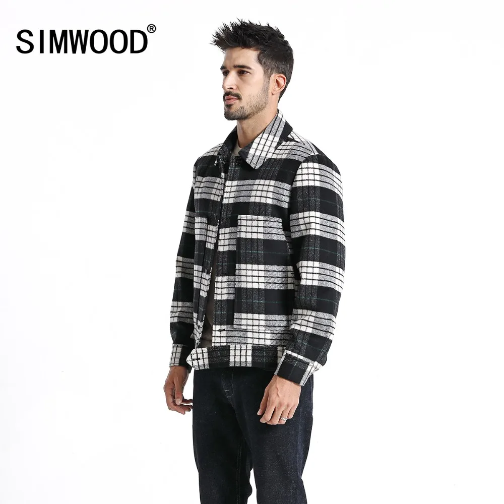 Демисезонная мужская куртка SIMWOOD, клетчатый жакет из смески шерсти,, повседневная верхняя одежда, 180618