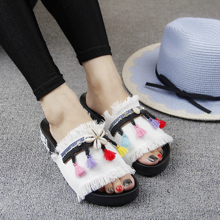 

2020 new Korean female summer Comfortable denim cheap fashion flat sandals casual slippers for ladies