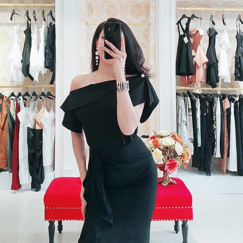 Облегающий комплект INDRESSME летнее платье из 2 предметов Черный Асимметричный топ
