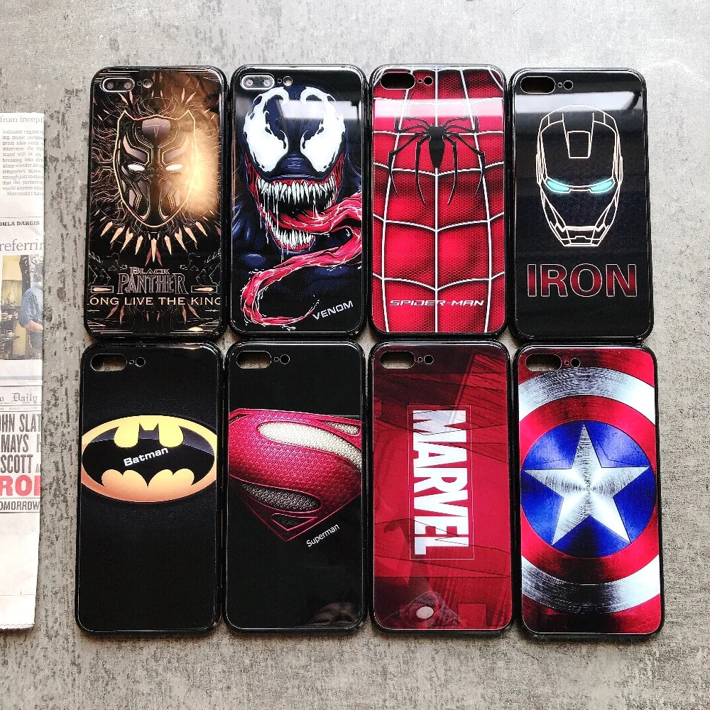 Новый роскошный стеклянный чехол для iphone 7 8 X 10 6 6S plus XR XS MAX защита от падения Marvel