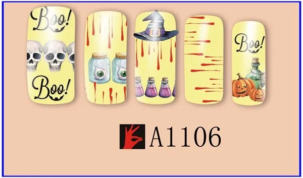 12 упак./лот переводка NAIL ART наклейки на ногти татуировки слайдера полное покрытие Хэллоуин Сова призрак вампира A1105-1116