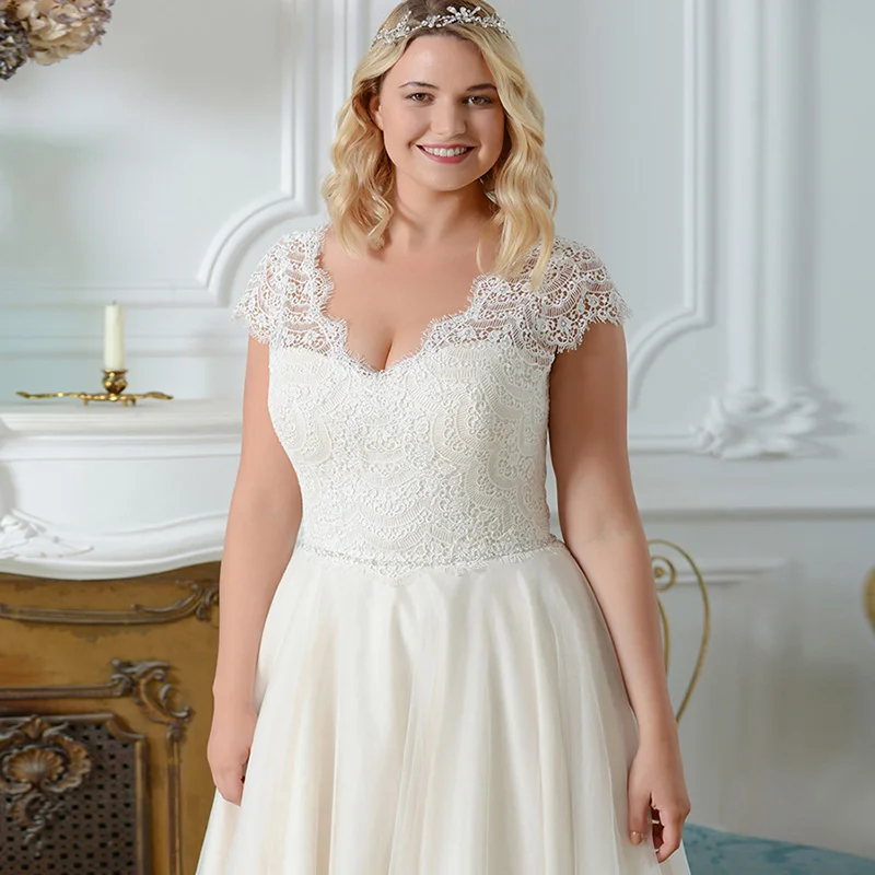 Большие размеры с v-образным вырезом пайетками и бисером кружевное платье