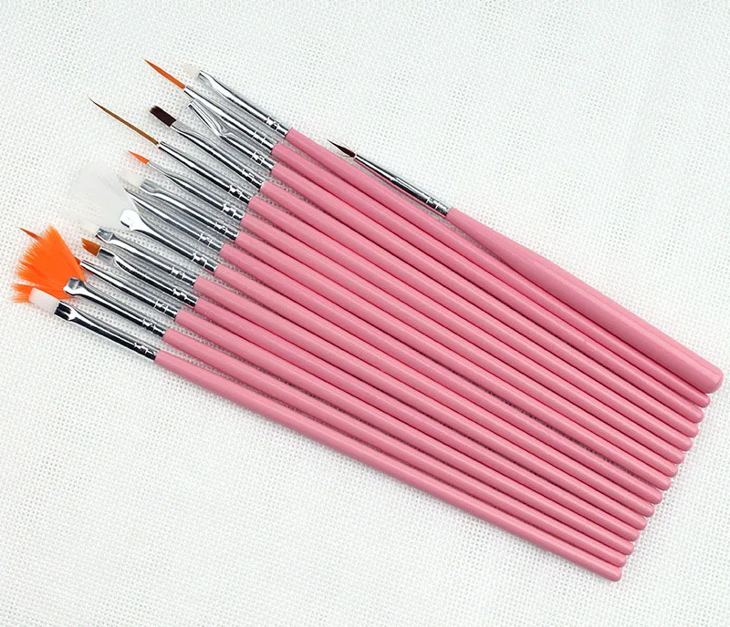 Pink PinPai, 15 шт., кисти для ногтей, строительный гель для полировки, для рисования, для ногтей, для рисования, для печати, набор кистей для маникюра, сделай сам, точечные наборы инструментов - Цвет: Pink