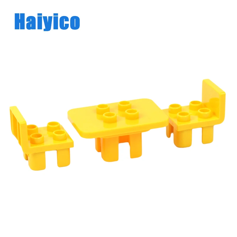 yellow table chair Большие строительные блоки мебель забор стол сцены аксессуары городские дома наборы кирпичи совместим с Duplo Игрушки для девочек подарок ребенку - Цвет: yellow table chair