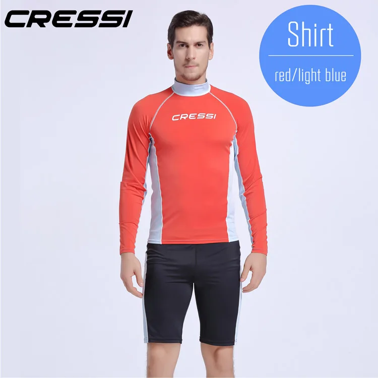 Cressi разделенная сыпь и брюки анти-УФ полосатая блузка для взрослых мужчин и женщин - Цвет: Men shirt Red