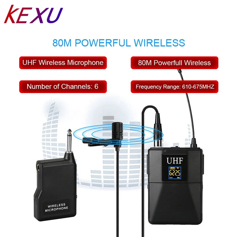 KEXU Профессиональный UHF беспроводной микрофон системы петличный нагрудный микрофон приемник+ передатчик для видеокамеры рекордер микрофон