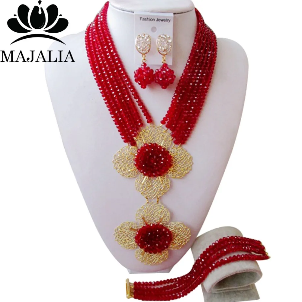 2017 Модный комплект ювелирных изделий из африканских бусин винный бордовый