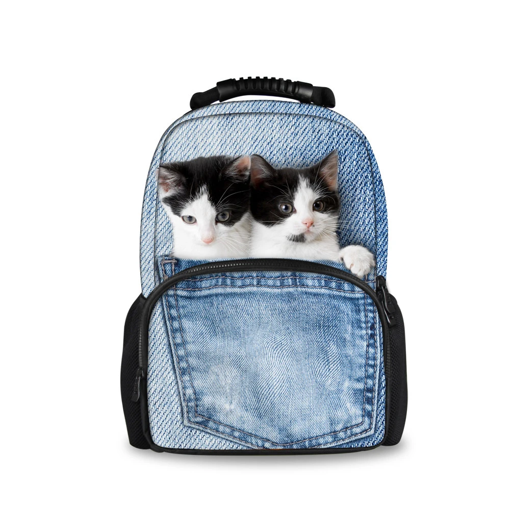 

customized Women Backpack Schoolbag Cowboy Pockets Cats for Teenager Girl Boy Kawaii Shoulder School Book Bag Mochila Escolar