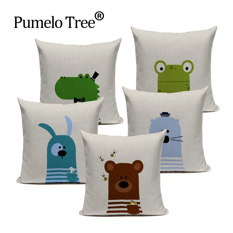 Милый чехол для подушки с мультяшными изображениями льняная хлопковая смесь